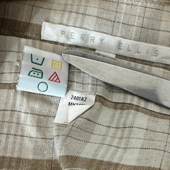 Vintage Perry Ellis Linen Short Sleeved Plaid Shirt - Picture 5 of 5